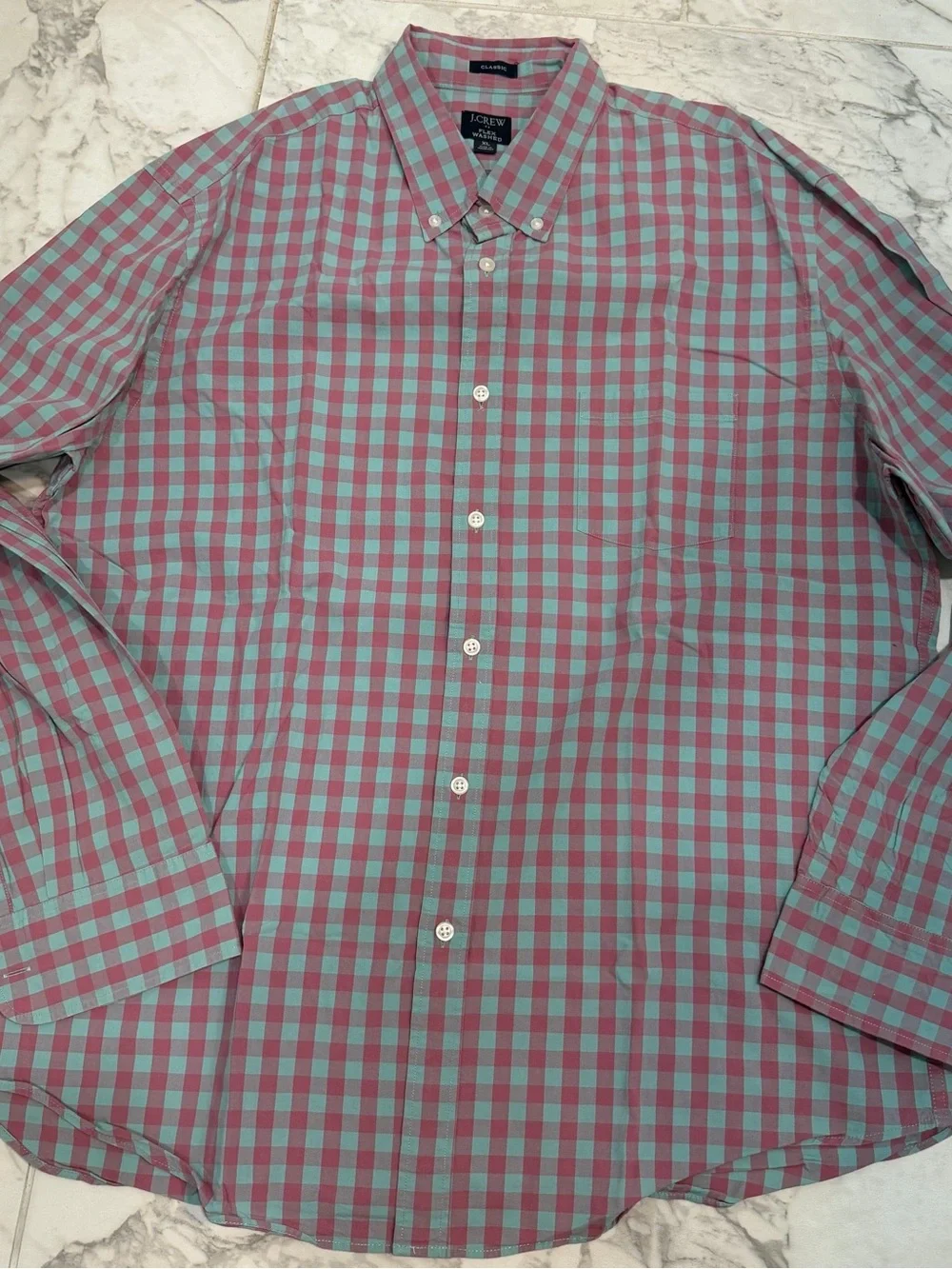 J. Crew Men’s Gingham Button-Down Shirt in Pink and Turquoise